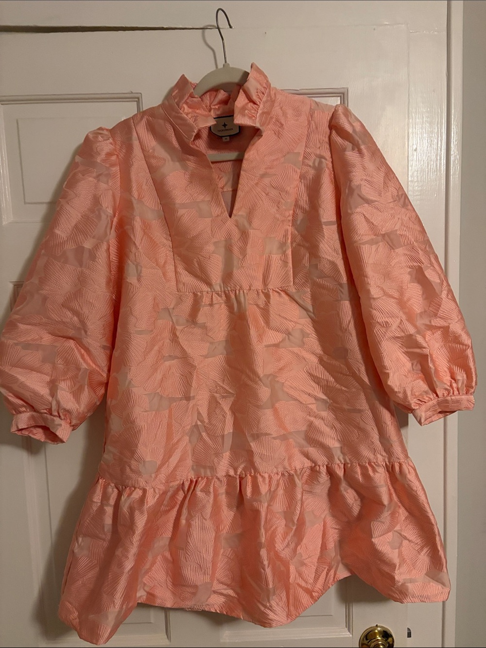 Tuckernuck Peach Pink Puff-Sleeve Tiered Mini Dress